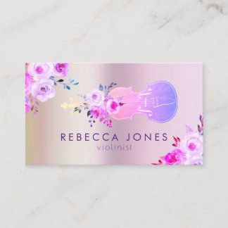 tarjeta de visita violeta con flor morado