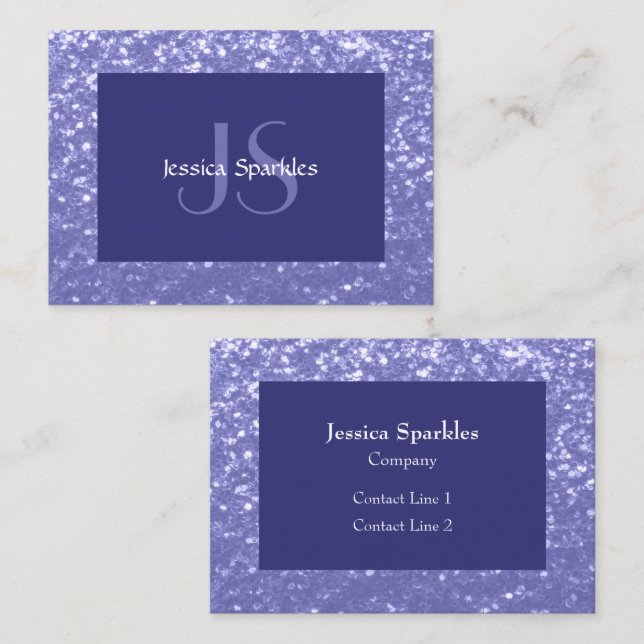 Tarjeta De Visita Violeta de Lavender chispas purpurina Monograma (Anverso / Reverso)