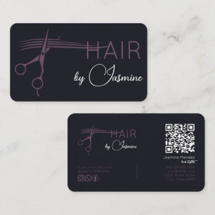 Tarjeta De Visita Violeta Moderna de Cirujano de Pelo QR Estilista d