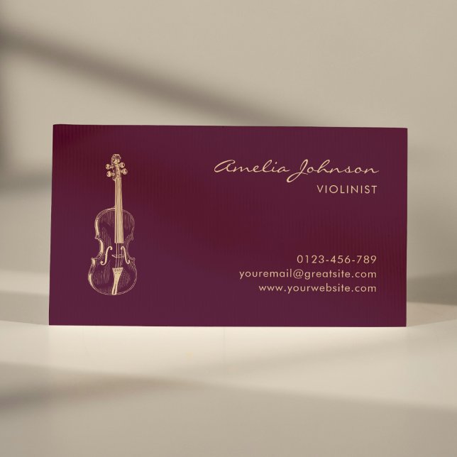 Tarjeta De Visita Violin Burgundy Elegant Profesor de Música Profesi (Subido por el creador)