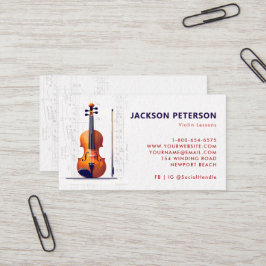 Tarjeta De Visita Violin Musical Notes Staff Músico Profesional
