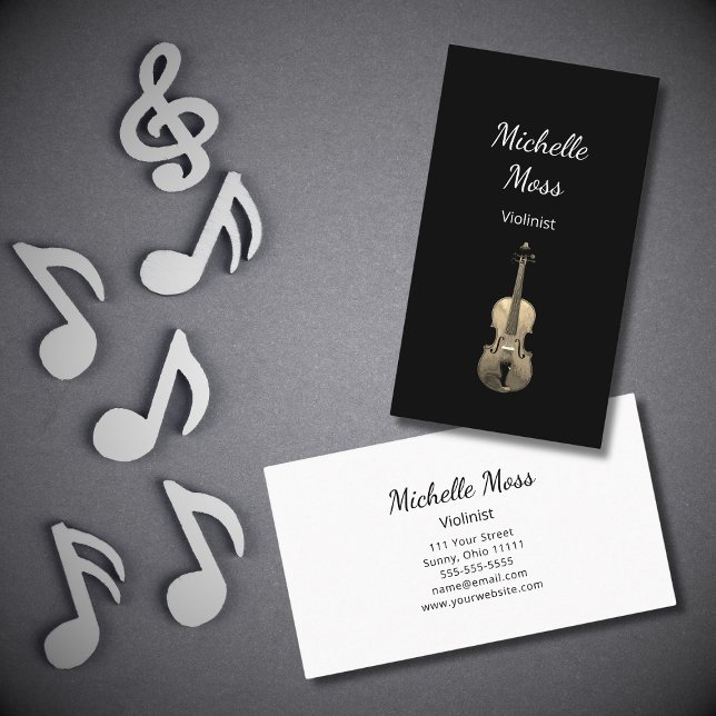 Tarjeta De Visita Violin Performer Classical Black White (Subido por el creador)