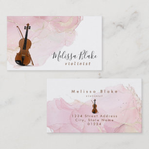 Tarjeta De Visita violín sobre fondo de tinta de alcohol rosa
