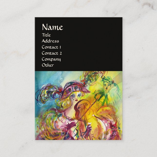 Tarjeta De Visita VIOLINISTA ARLECCHINA, violín, música, artista tea (Anverso)