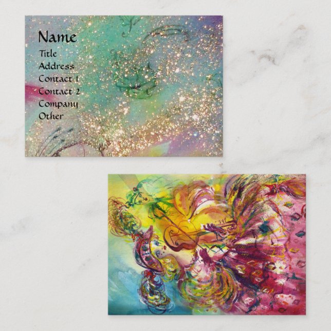 Tarjeta De Visita VIOLINISTA ARLECCHINA, violín, música, artista tea (Anverso / Reverso)