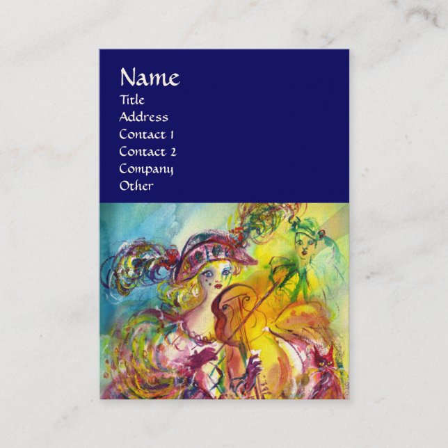 Tarjeta De Visita VIOLINISTA ARLECCHINA, violín, música, artista tea (Anverso)