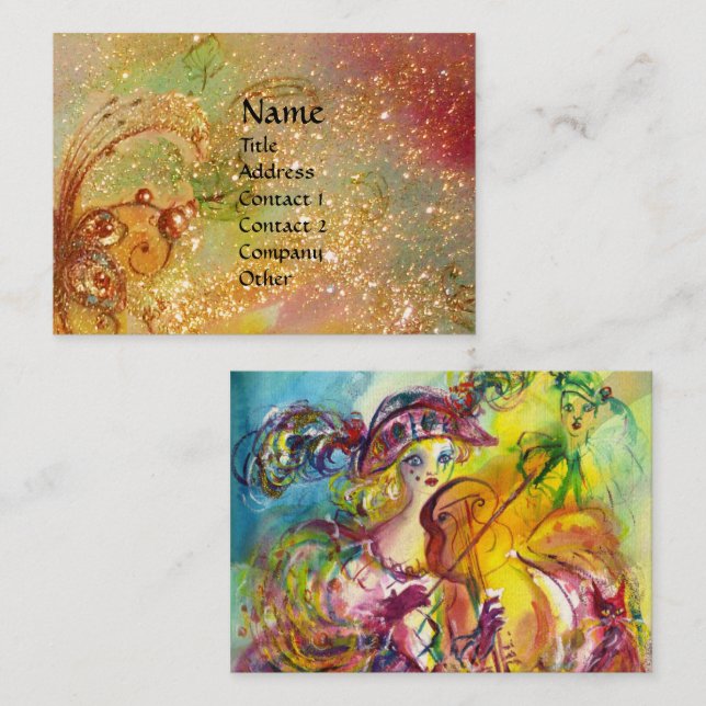Tarjeta De Visita VIOLINISTA ARLECCHINA, violín, música, artista tea (Anverso / Reverso)