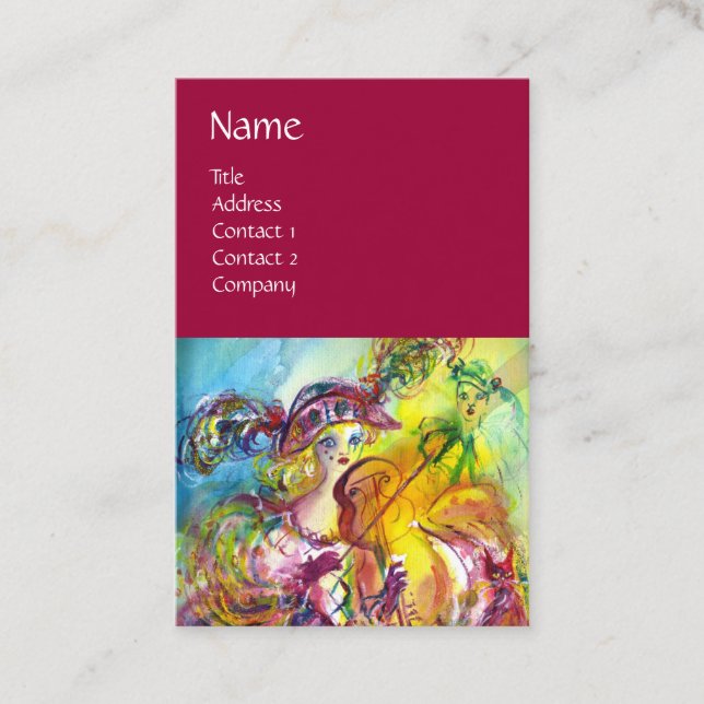 Tarjeta De Visita VIOLINISTA ARLECCHINA, violín, música, artista tea (Anverso)