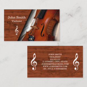 Tarjeta De Visita Violinista de elegante grano de madera