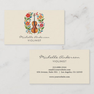 Tarjeta De Visita Violinista profesional violín flores musicales