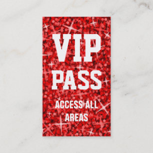 Tarjeta de visita 'VIP PASS' roja Glitz