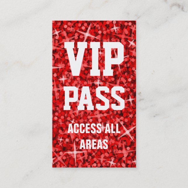Tarjeta de visita 'VIP PASS' roja Glitz (Anverso)