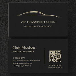 Tarjeta De Visita VIP Transportation QR Code Black & Gold