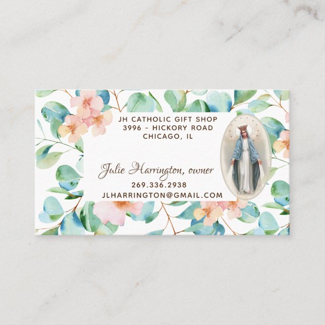 Tarjeta De Visita Virgen católica María Eucalipto Floral religiosa (Anverso)