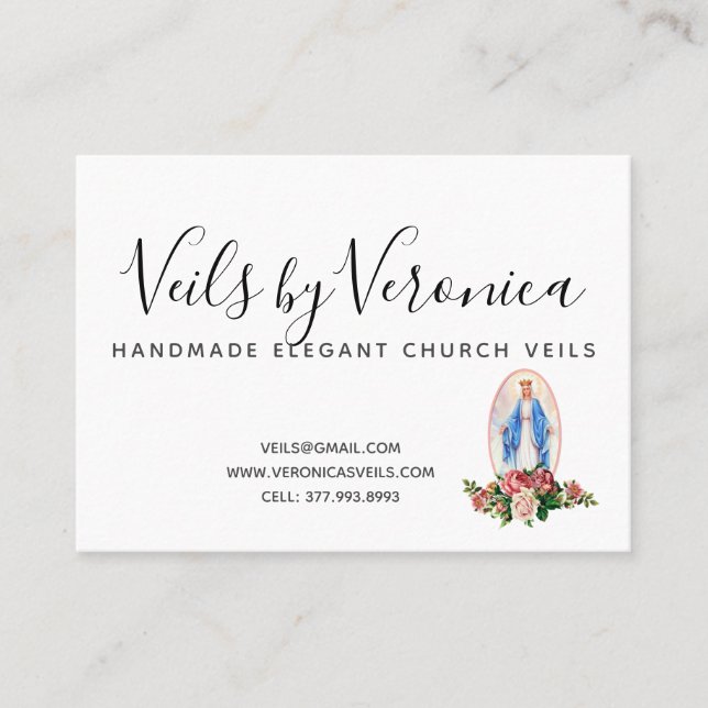 Tarjeta De Visita Virgen Católica María Rosas religiosos (Anverso)