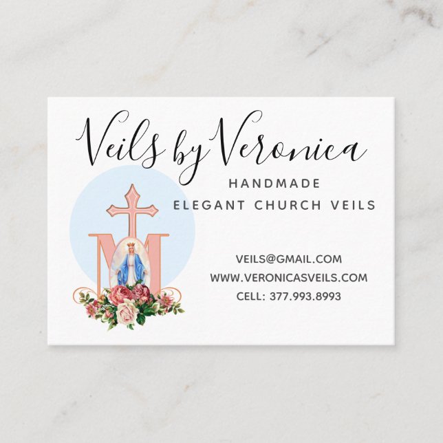 Tarjeta De Visita Virgen Católica María Rosas religiosos (Anverso)