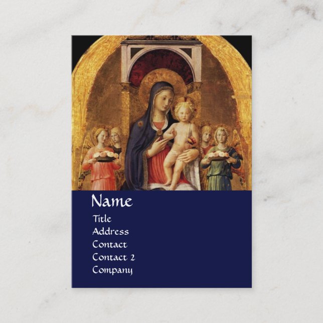 Tarjeta De Visita VIRGEN CON NIÑO Y ÁNGELES, azul (Anverso)