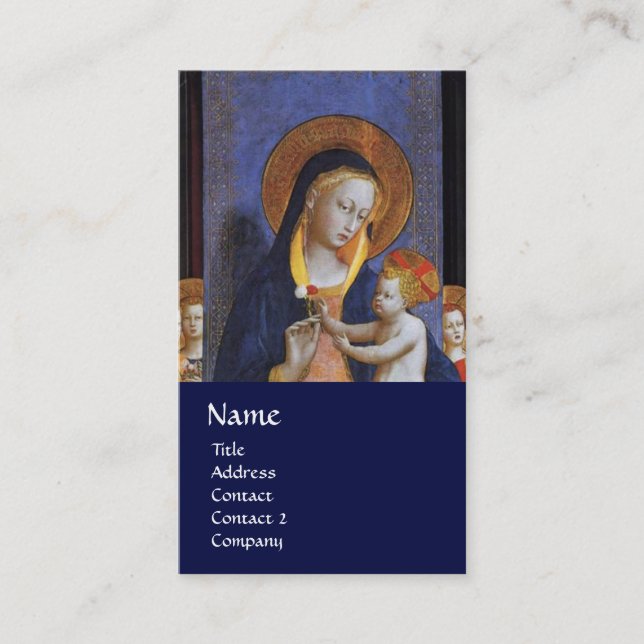 Tarjeta De Visita VIRGEN CON NIÑO Y SANTOS, azul (Anverso)