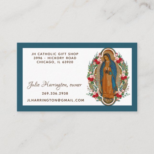 Tarjeta De Visita Virgen Guadalupe María Rosas Floral religiosa  (Anverso)