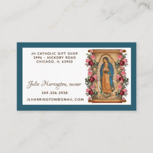 Tarjeta De Visita Virgen Guadalupe María Rosas Floral religiosa
