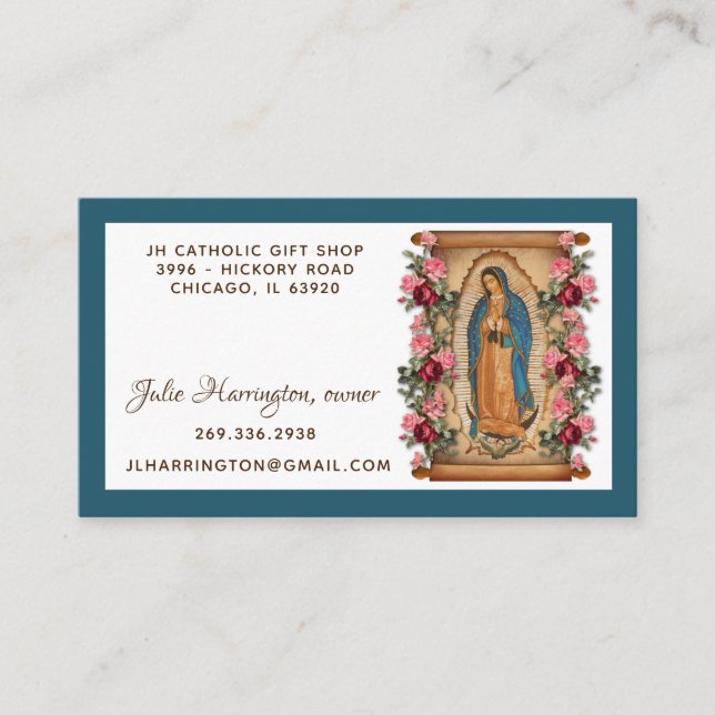 Tarjeta De Visita Virgen Guadalupe María Rosas Floral religiosa   (Anverso)