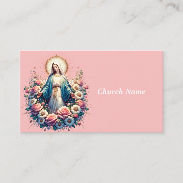 Tarjeta De Visita Virgen María con hermosos Rosas (rosa) (Anverso)
