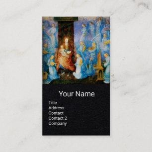 Tarjeta De Visita VIRGEN Y NIÑO ,ANGELES MUSICALES AZULES Papel negr