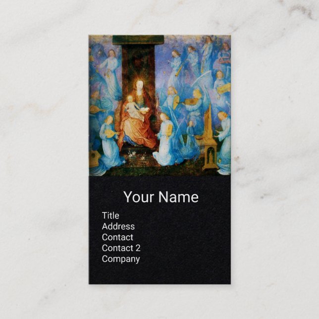 Tarjeta De Visita VIRGEN Y NIÑO ,ANGELES MUSICALES AZULES Papel negr (Anverso)