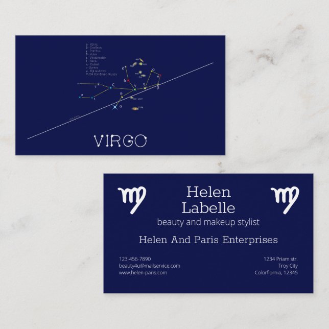 Tarjeta De Visita Virgo de Constelación Zodiac (Anverso / Reverso)