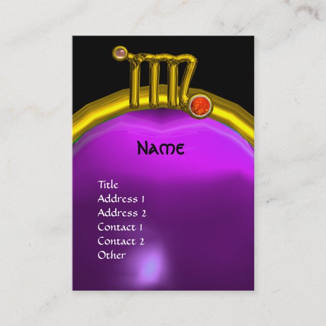 TARJETA DE VISITA VIRGO / ORO ZODIAC RÓTULO JEWEL PURPLE GEM MONOGRA (Anverso)