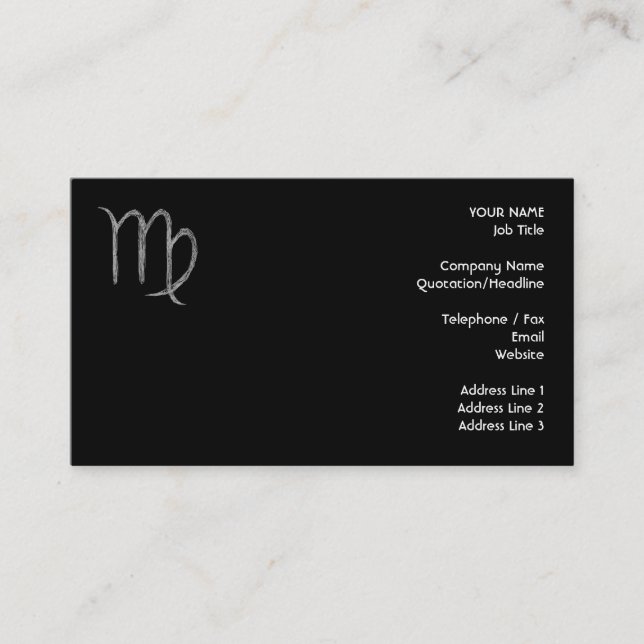 Tarjeta De Visita Virgo. Rótulo de la astrología del zodiaco. Negro (Anverso)