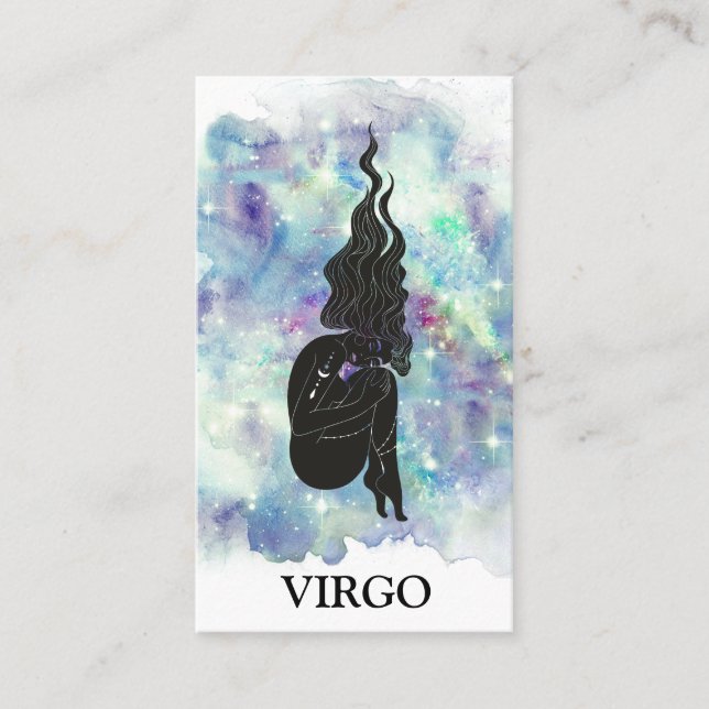 Tarjeta De Visita *~* VIRGO Zodiac Astrología Lecturas Azules Verde  (Anverso)