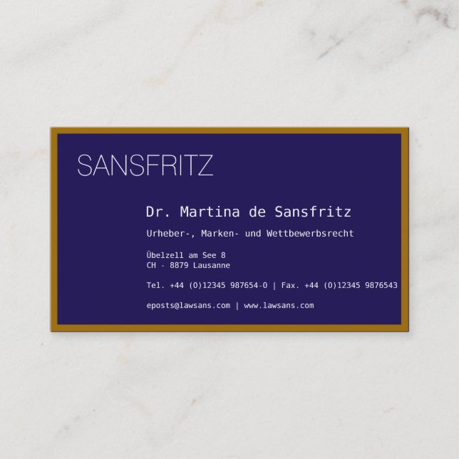 Tarjeta De Visita Visitenkarte Gold Blau (Anverso)