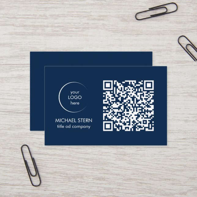Tarjeta De Visita Visitenkarte mit QR-Code & Logo – Dunkelblau (Anverso/Reverso In Situ)