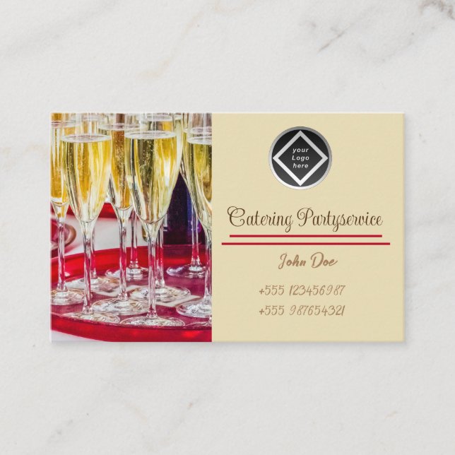 Tarjeta De Visita Visitenkarte Sektgläser + Sekt Catering rot golden (Anverso)