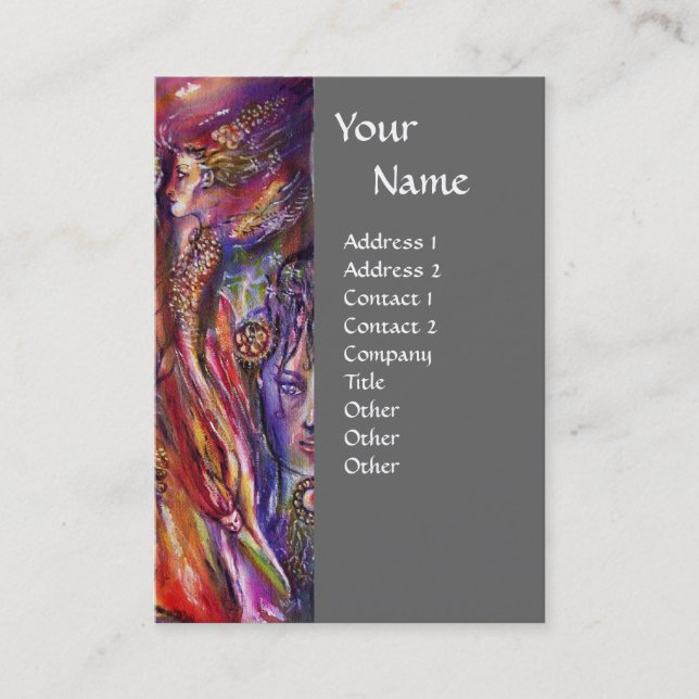 Tarjeta De Visita VIVIENE Y MERLIN Fantasía Gris Púrpura Rosa (Anverso)