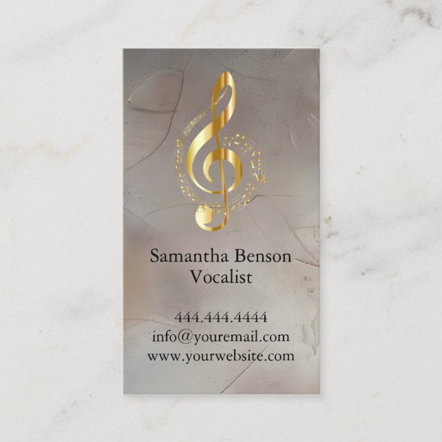 Tarjeta De Visita Vocalist Singer Musical Clef Logo Gold Music (Anverso)