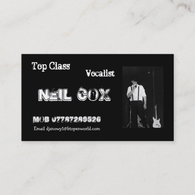 Tarjeta De Visita Vocalista Neil $cox (Anverso)