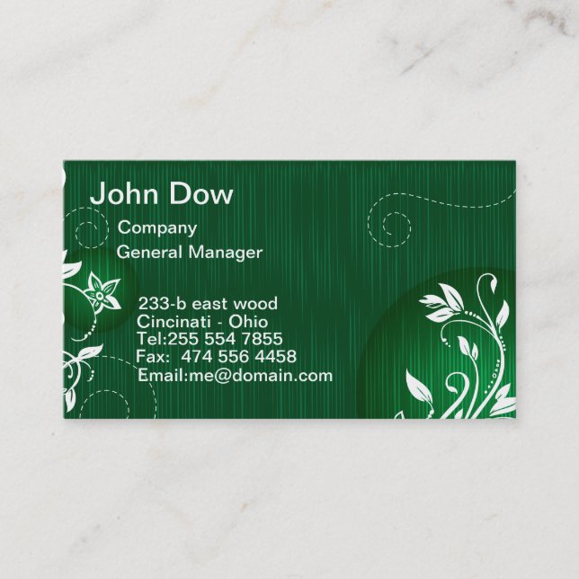 Tarjeta De Visita VOL1 floral verde moderno (Anverso)
