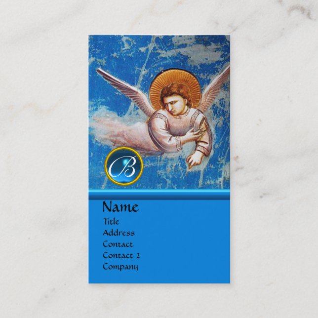 TARJETA DE VISITA VOLANDO ÁNGEL EN AZUL, SAFIRE GEM MONOGRAMA (Anverso)