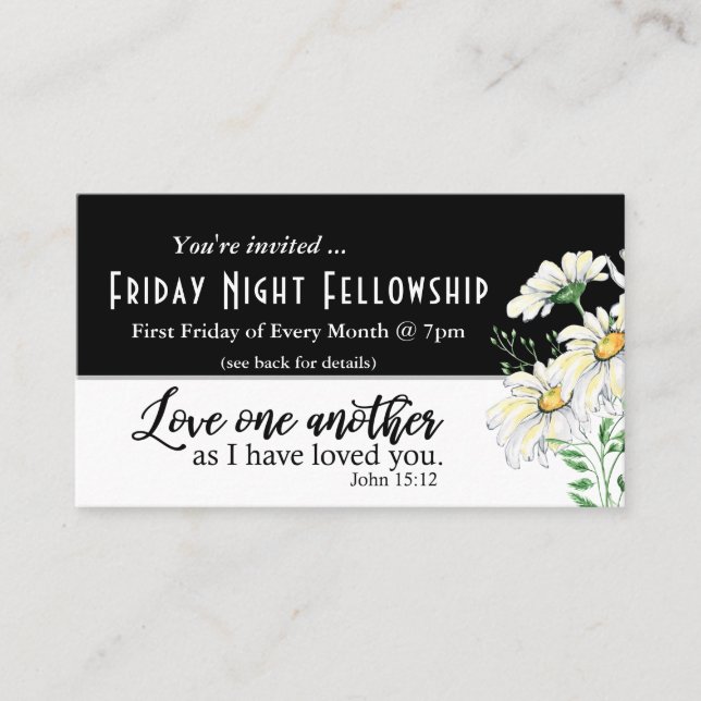 Tarjeta De Visita Volante de eventos eclesiásticos John 15:12 Ama el (Anverso)
