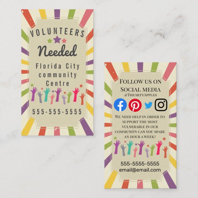 Tarjeta De Visita voluntarios vulnerables comunidad de apoyo covid-1 (Anverso / Reverso)