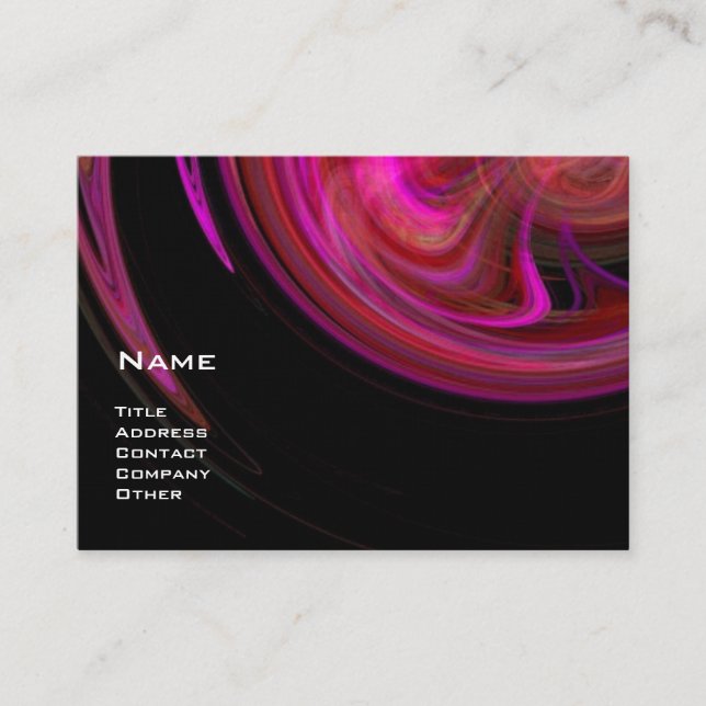 TARJETA DE VISITA VORTEX LUMINOSO, PURPLE ROJO PURPLE FRACTAL SWIRS  (Anverso)