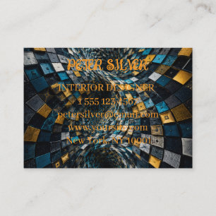 Tarjeta De Visita Vórtice geométrico de oro azul de lujo