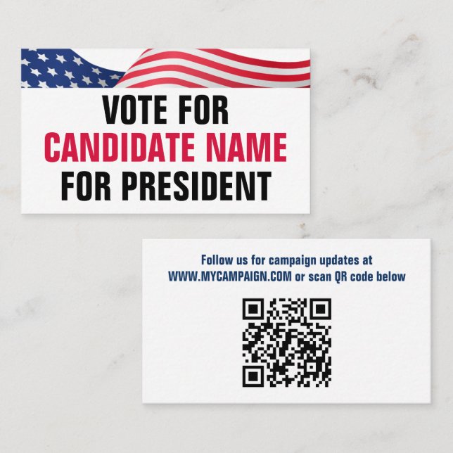 Tarjeta De Visita Vote For Candidate American Flag Patriotic QR Code (Anverso / Reverso)