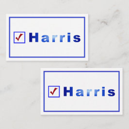 Tarjeta De Visita Vote Harris, Red Check, Blue Square Box Bus. Tarje