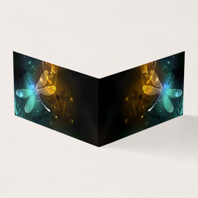 Tarjeta De Visita Vuelo de libélula luminosa verde (Exterior)