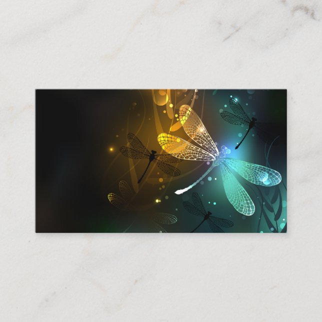 Tarjeta De Visita Vuelo de libélula luminosa verde (Anverso)
