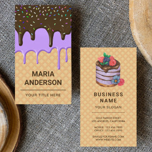 Tarjeta De Visita Waffle Glaseado Púrpura Goteos Pastelero Panadería