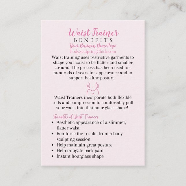 Tarjeta De Visita Waist Trainer Benefits FAQ Tonal Pink (Anverso)